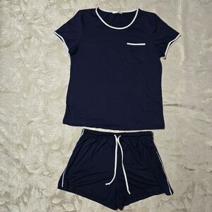 Ekouaer Woman 2 Piece Shorts/Shirt Pajama Set Blue Navy Size M Comfy Sleepwear
